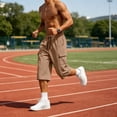 thumbnail image 6 of Mens Athletic Capris Pants Multi-Pockets Drawstring Elastic Waist Casual Workout Sports Shorts Fathers Gift, 6 of 7