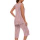 thumbnail image 3 of Conjunto de Verano para las Mujeres Impreso Casual sin Mangas Plisado Superior Y Pantalones Recortados, Cuello Redondo Conjunto de Dos Piezas, 3 of 8