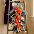 thumbnail image 3 of Halloween Skeleton Wreath Door Swag with Orange Hydrangea Flowers, Aesthetic Black Striped Bow Artificial Floral Hanging Wreath, Spooky Indoor Outdoor Decor for Centerpiece Party Holiday Wall Home, 3 of 9