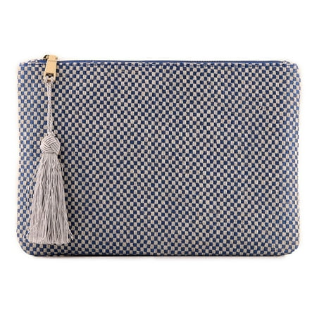 Otto Designer Women's Knitted Clutch w/ Fringe Tassel - Small Credit Card Holder and Coin Purse - Ultra-Slim, Lightweight Pocket - Zippered Closure (Blue Checkerboard (Best Designer Evening Bags)