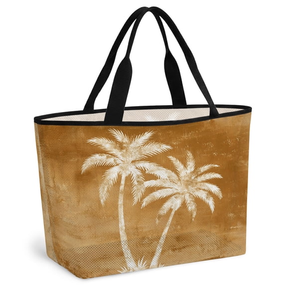 Palm Trees Tropical Beach Bag for Women, Large Breathable Mesh Beach Tote Bag, Shabby Burnt Orange Summer Coastal Sandproof Lightweight Travel Bags for Vacation Picnic Swimming Pool 15.7"x15.7"x9.1"