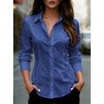 thumbnail image 3 of Women's Long Sleeve Fitted Shirt Button Front Collared Casual Commuter Blouse, 3 of 3