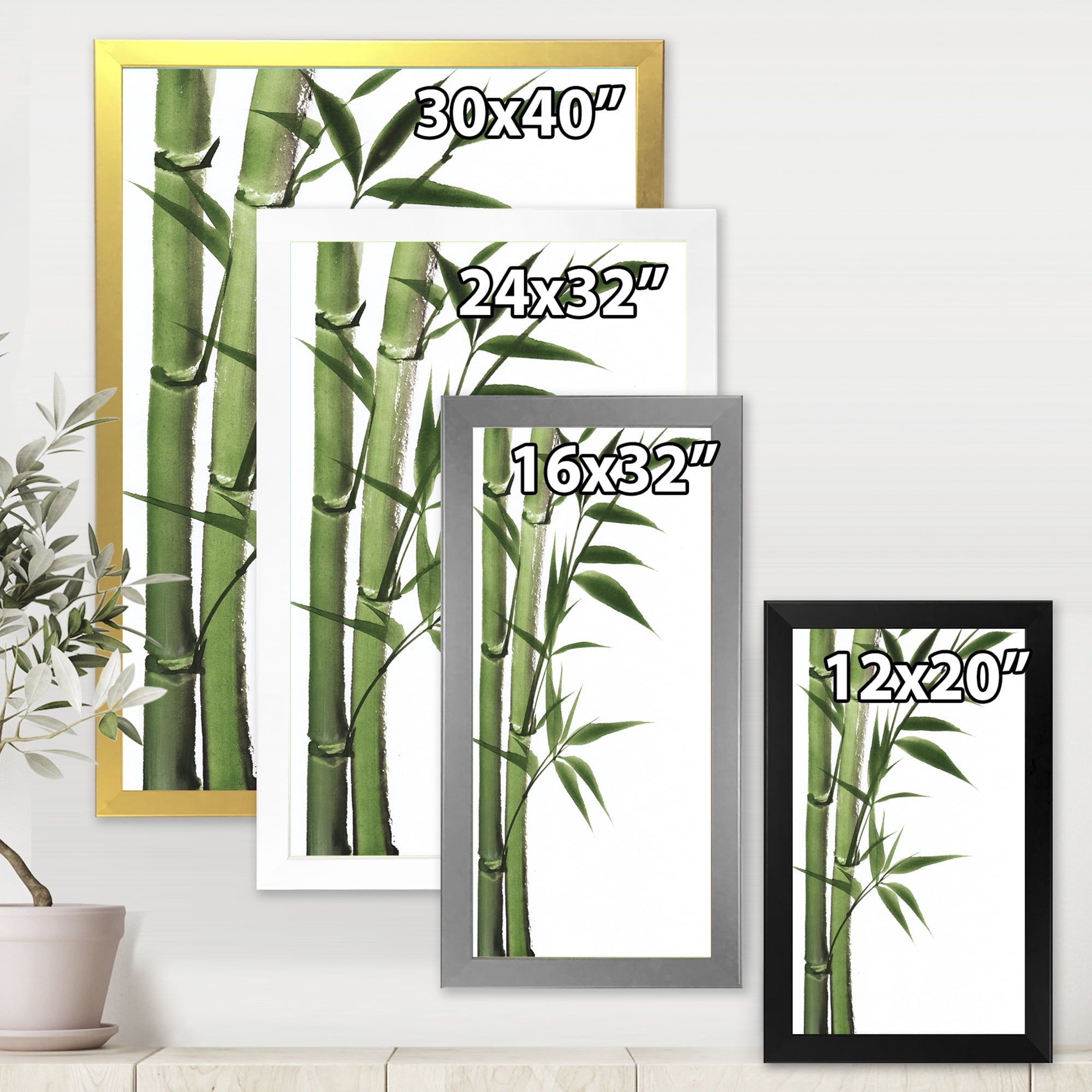 Designart 'Detail of Dark Green Bamboo and Leaves I' Traditional Framed Art Print