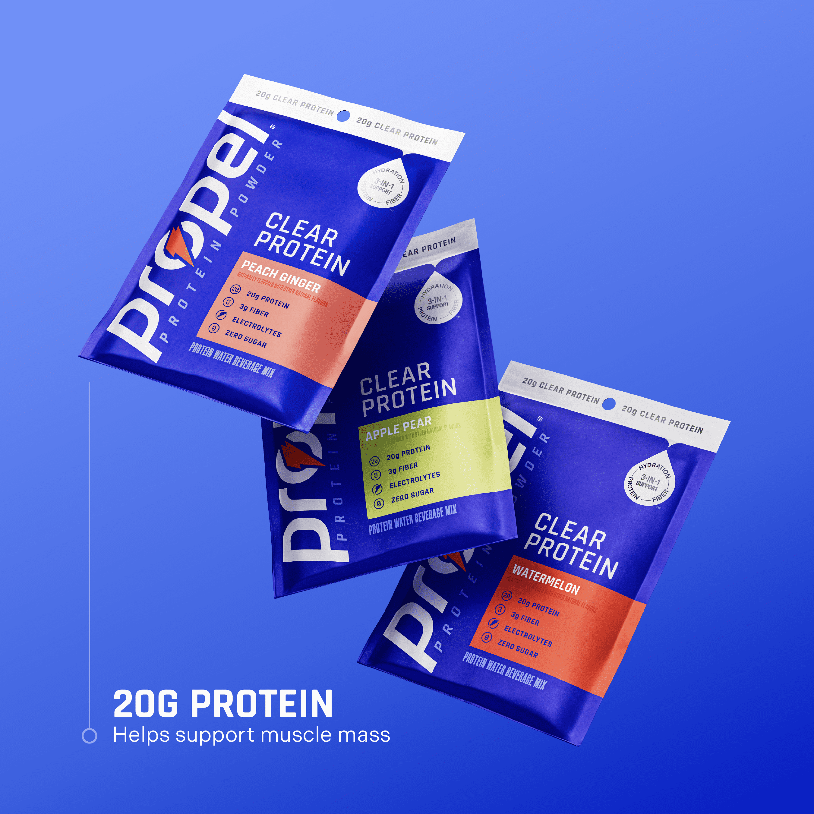(15 pack) Propel Clear Protein, 20g Protein, Zero Sugar, Watermelon, Powdered Clear Protein Drink Mix, 0.98 oz