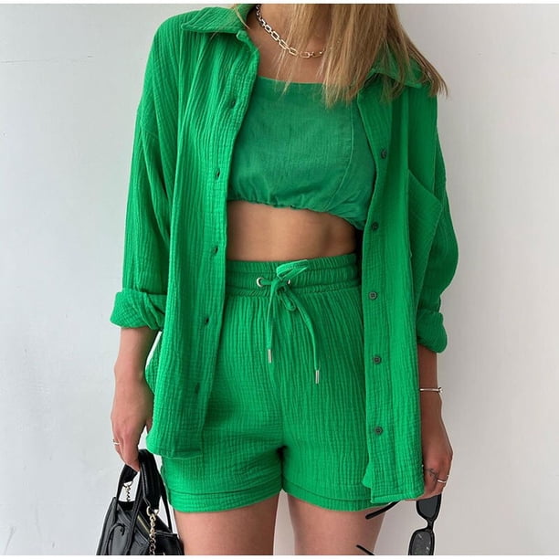 Conjunto de pantalones cortos de chándal informal para mujer, camiseta de manga larga de verano, Tops y Mini pantalones cortos con cordón, traje de salón, conjunto de dos piezas Tan Jianjun unisex