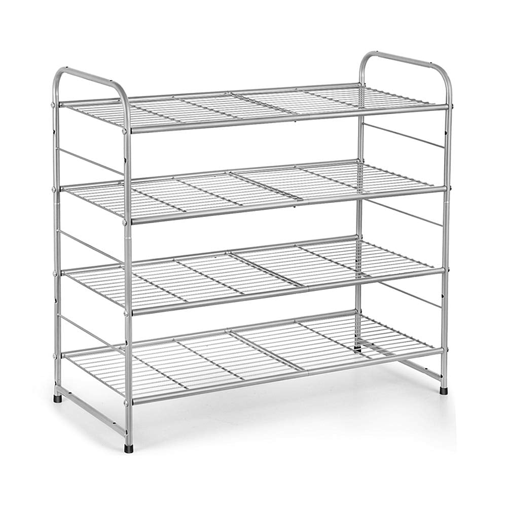 4-Tier Shoe Rack, Stackable and Adjustable Multi-Function Wire Grid Shoe Organizer Storage, Extra Large Capacity, Space Saving