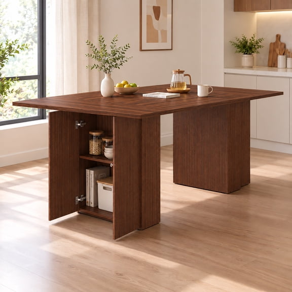 Wohh 78 Inch Long Dining Table with Storage Base Walnut Wood Veneer Modern Farmhouse Kitchen Table Rectangle Dinner Table for 6 Seater