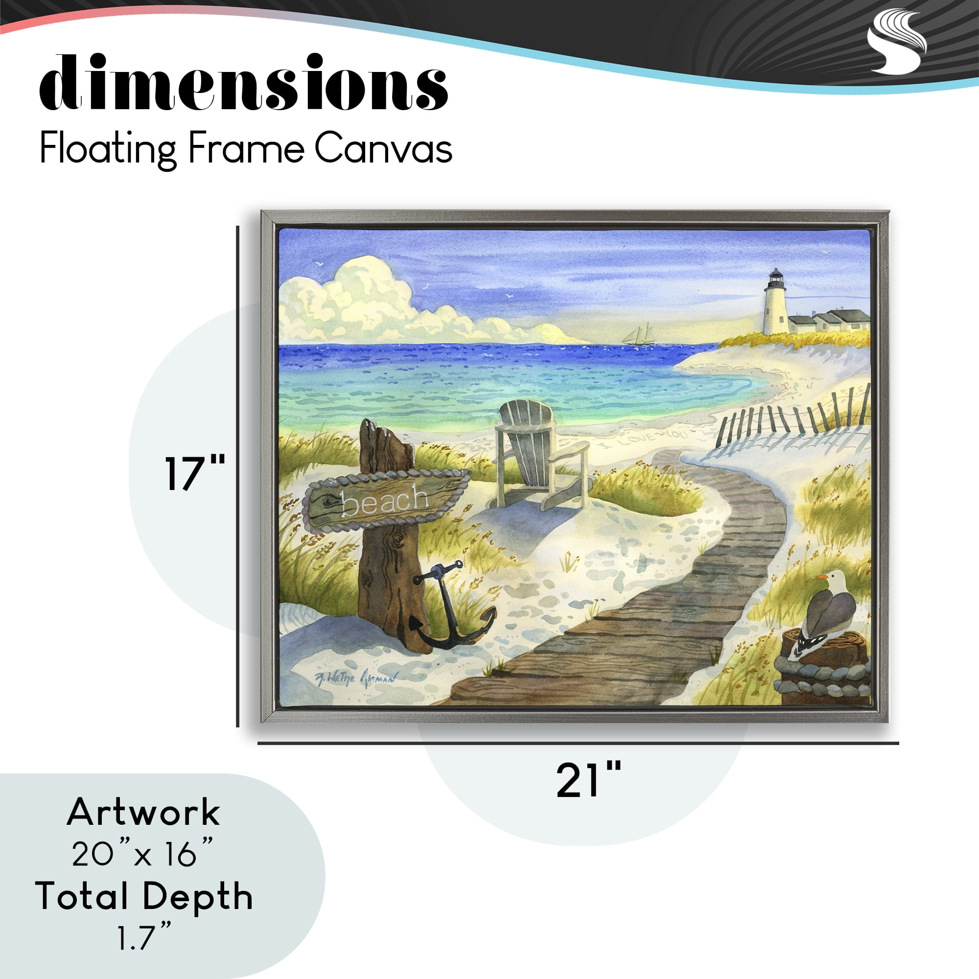 Stupell Industries Boardwalk To The Lighthouse Gray Framed Floater Canvas Wall Art, design by Robin Altman