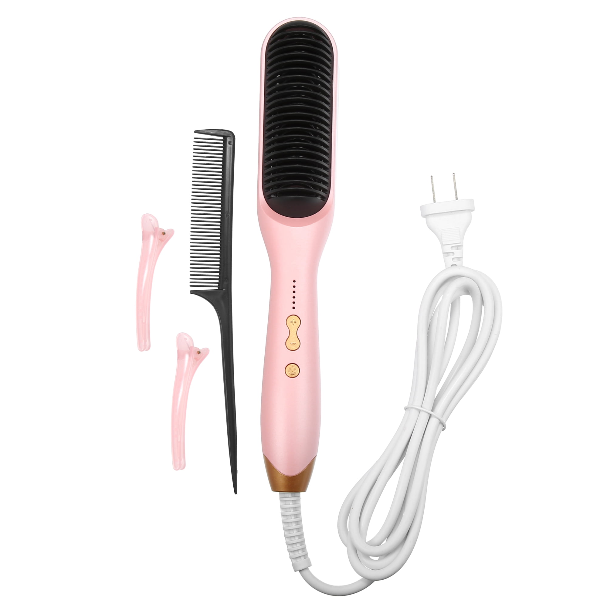 Unique Bargains Fast Heating Anti Scald Ceramic Hair Straightener Brush with 4 Temp Setting Hair Tools Pink Walmart