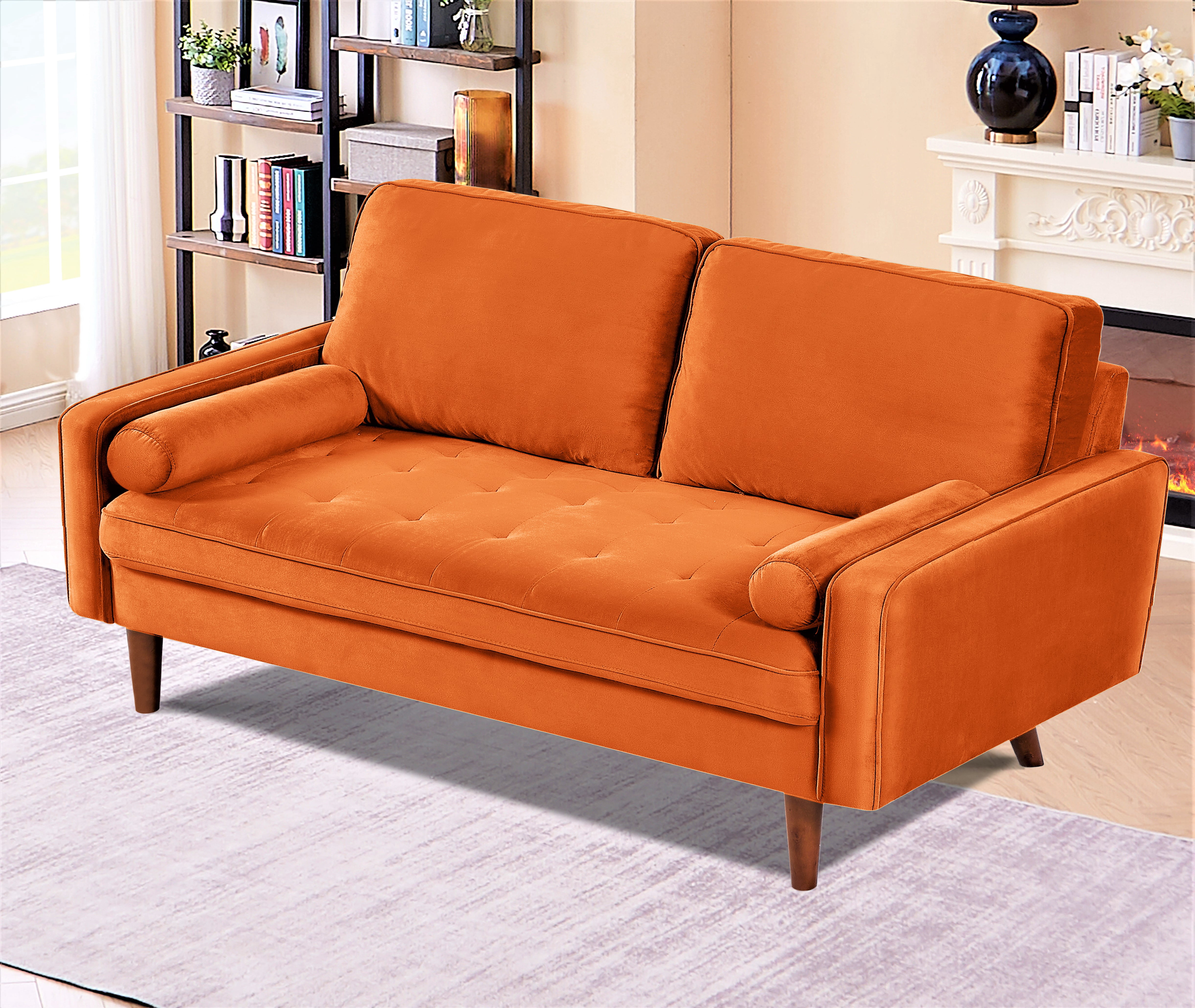 US Pride Furniture Monahan 58''W Velvet Tufted Living Room Loveseat, Orange