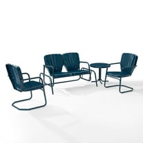Ridgeland 4Pc Outdoor Metal Conversation Set- Loveseat Glider, Side Table, & 2 Armchairs - Navy Gloss