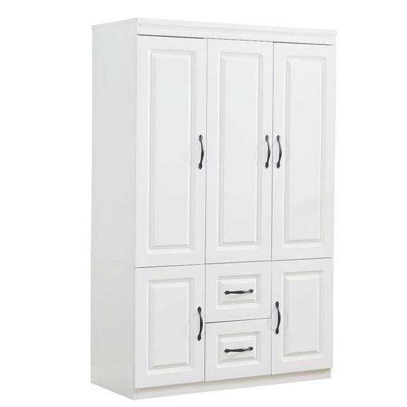 Pemberly Row 74"H Wood Armoire Wardrobe Closet with 3 Doors in White