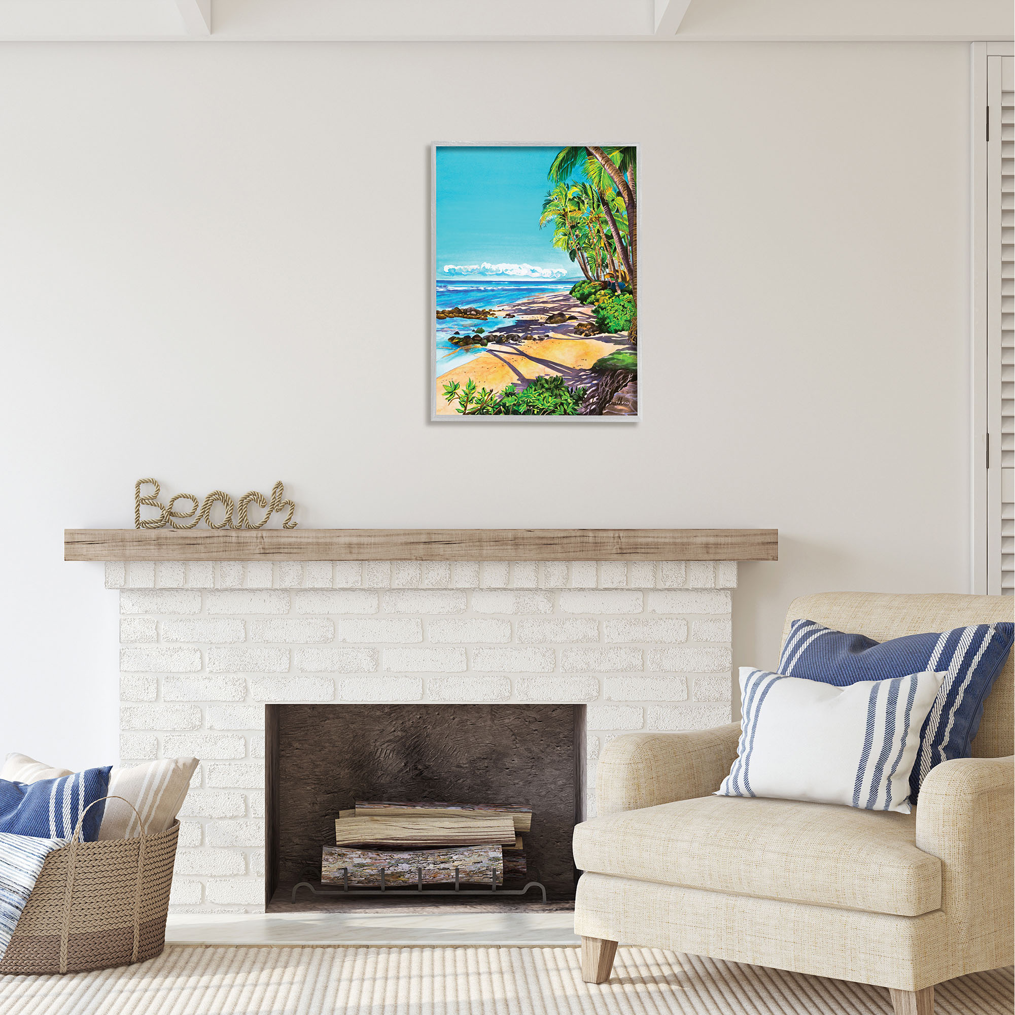 Stupell Industries Tropical Shore Landscape Nature Painting Gray Framed Art Print Wall Art, 24 x 30