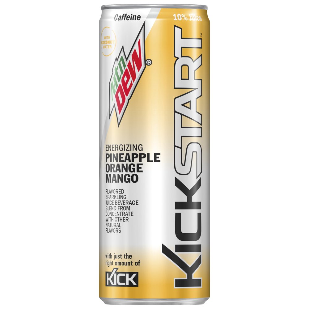 Mtn Dew Kickstart, Pineapple Orange Mango, 12oz Sleek Cans (Pack of 18