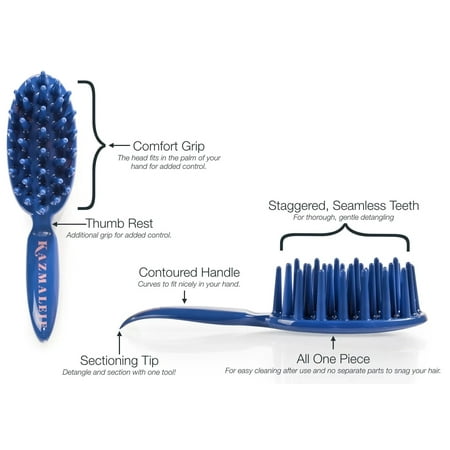 KAZMALEJE Kurls Plus Wide Tooth Paddle Brush, Cobalt