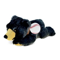 DolliBu Lying Wild Black Bear Stuffed Animal with Baseball Plush - Huggable Bear, Great Gifts for Kids Who Love Baseball, Cute Wild Life Animal Plush with Plush Baseball Toy for Kids, Adults - 10 Inch