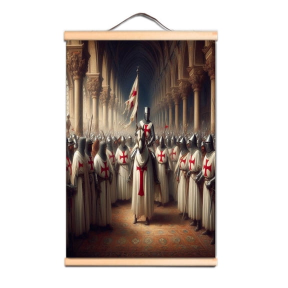 The Crusades Art Posters and Prints Wall Hanging Flag Vintage Templar Knights Tapestry Canvas Scroll Painting with Solid Wood Axis, Unique Wall Charts 1,Multicolor,11.8X17.7 inches