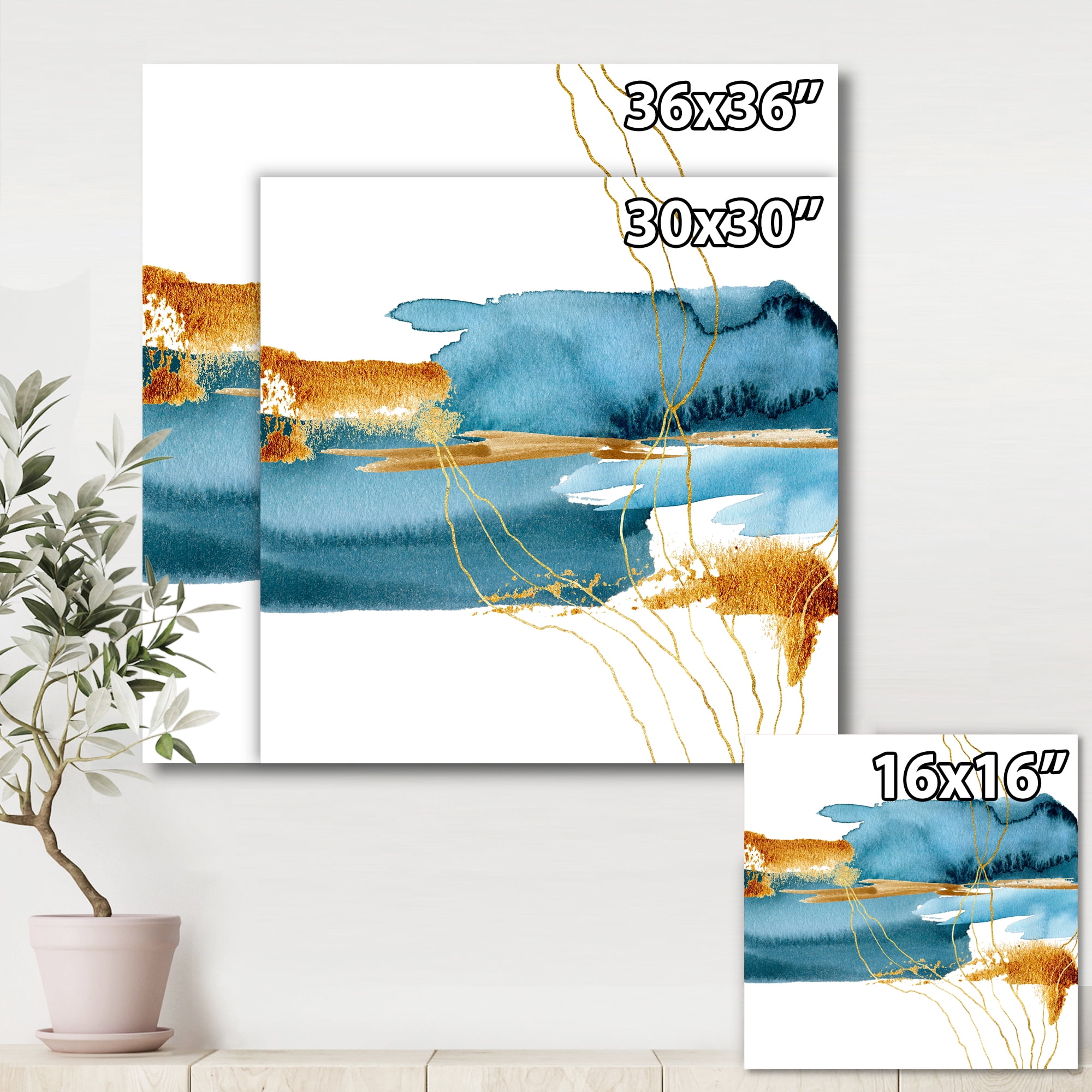 Designart ' Golden Laminaria Branch With Blue Underwater Plant ' Modern Canvas Wall Art Print