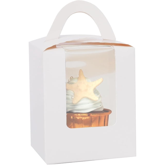 60 cajas individuales desechables para cupcakes, caja individual blanca con ventana de 3.6 x 3.6 x 4.3 pulgadas, soportes para cupcakes