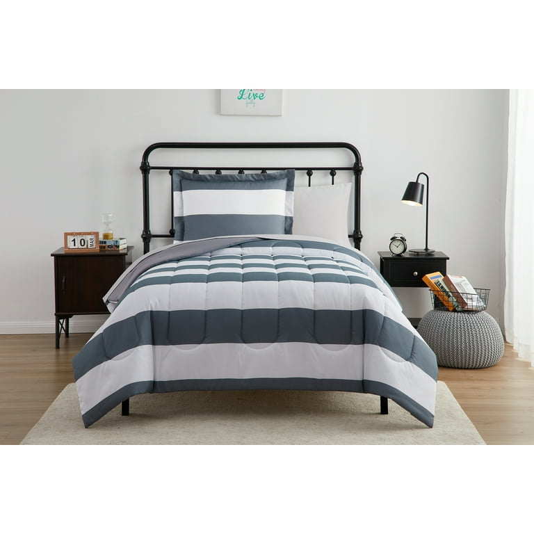 Your Zone 7-Piece Grey Stripe Bed-in-a-Bag, Full