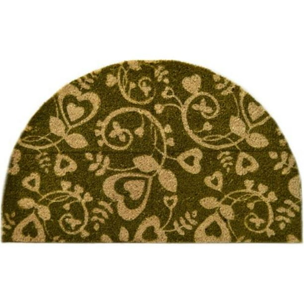 Half Round Vinyl Back Coir Doormat Heart Swirls