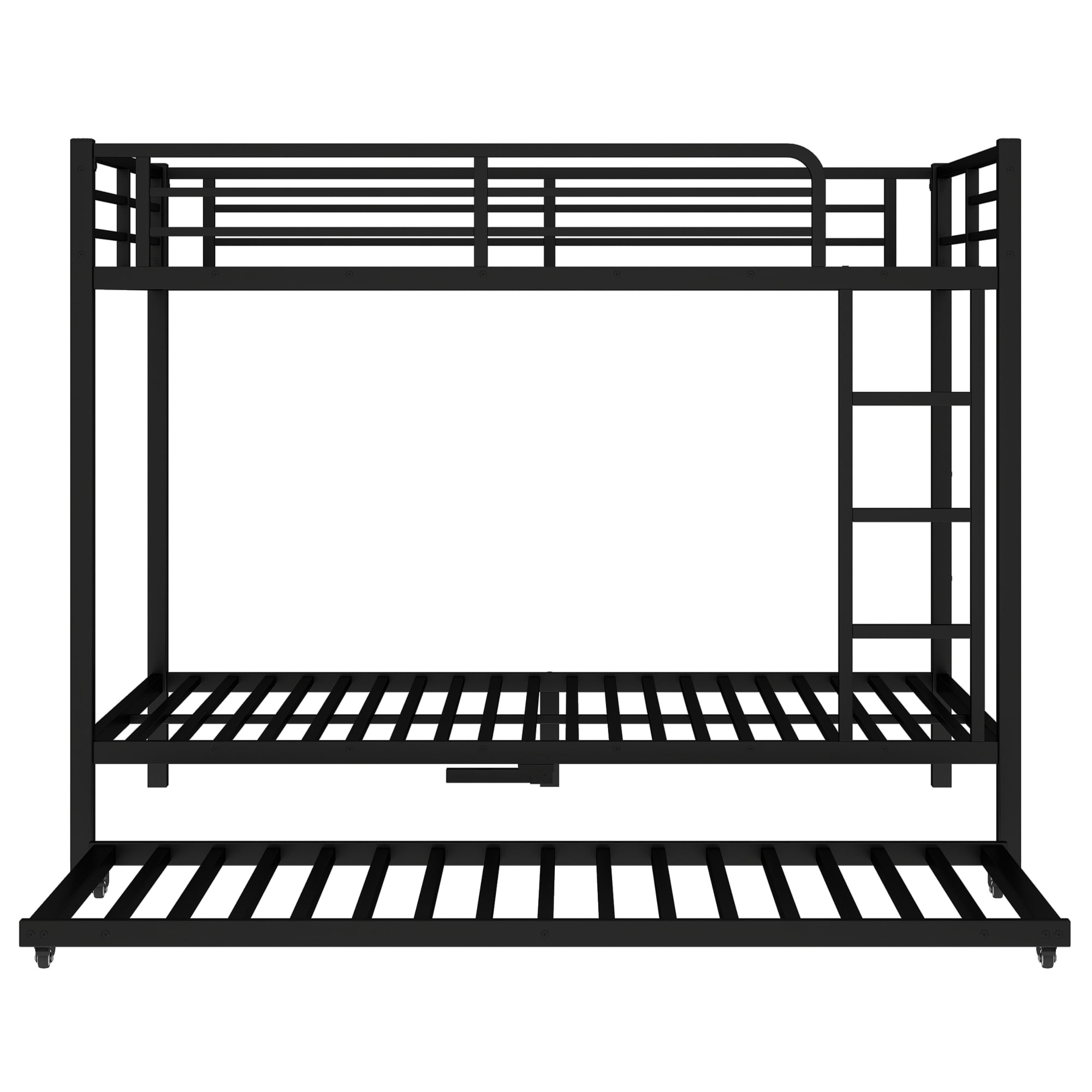 Leumius Metal Bunk Bed with Trundle,Full over Full Bunk Bed with with Ladder & Guardrails,Heavy-Duty Bunk Bed Frame for Kids/Teens/Adults,Space-Saving/Noise Reduced/No Box Spring Needed,Black