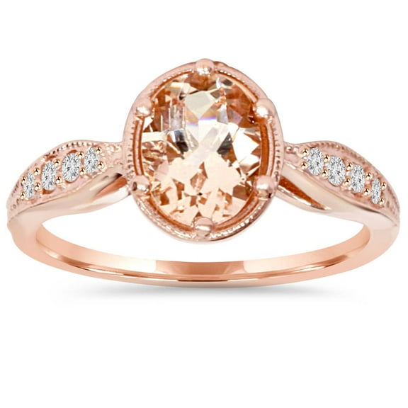Pompeii 1ct Vintage Morganite & Diamond Ring 14K Rose Gold (H/I,I1-I2)