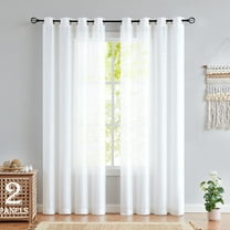Decoultimatex White Semi Sheer Curtains for Living Room White 108-inches Extra Long Rich Linen Textured 52"w 2 Panels Grommet Top