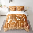 thumbnail image 3 of Manfei Orange Sequin Print 7-Piece Bedding Comforter Set for Teens, Romantic Anniversary Paris King Bedding Sets, Eiffel Tower Reversible Bed Sheets, Luxury Bedroom Decor, 3 of 8