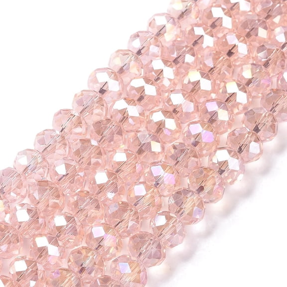 10strands Electroplate Glass Beads Strands AB color Plated Faceted Rondelle Pink 8x5~6.5mm Hole: 1mm about 60~63pcs/strand 15.1~15.6 inch(38.4~39.6cm)