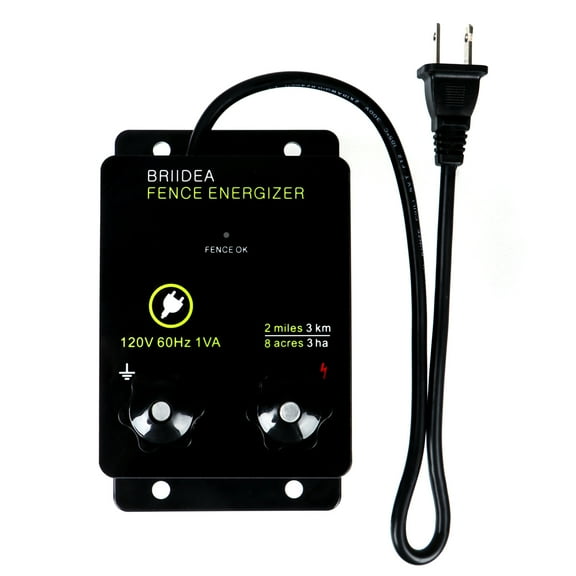 Briidea 2-Mile Electric Fence Energizer for Preventing Wild Animals Intruding 8 Acres Output Voltage 5000 V 0.1Joule