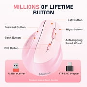 Meetion Vertical Ergonomic Mouse Pink, Wireless Bluetooth & 2.4G, Large Size, Rechargeable, USB-C