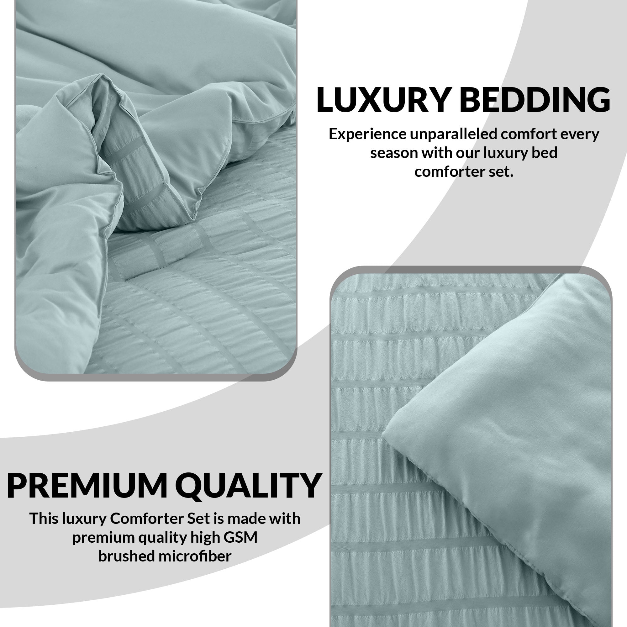 Lux Decor Collection King Seersucker Bedding Comforter Set – All-Season 10 Pieces Bed in a Bag Includes Comforter, Sheets, Pillow Shams, Bed Skirt & Decorative Pillows for Ultimate Comfort, Aqua Blue