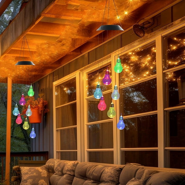 Lámpara de campanilla de viento alimentada por energía solar | Luz colgante para exteriores con degradado de ocho colores | Decoración de patio de jardín impermeable | Linterna LED solar ecológica