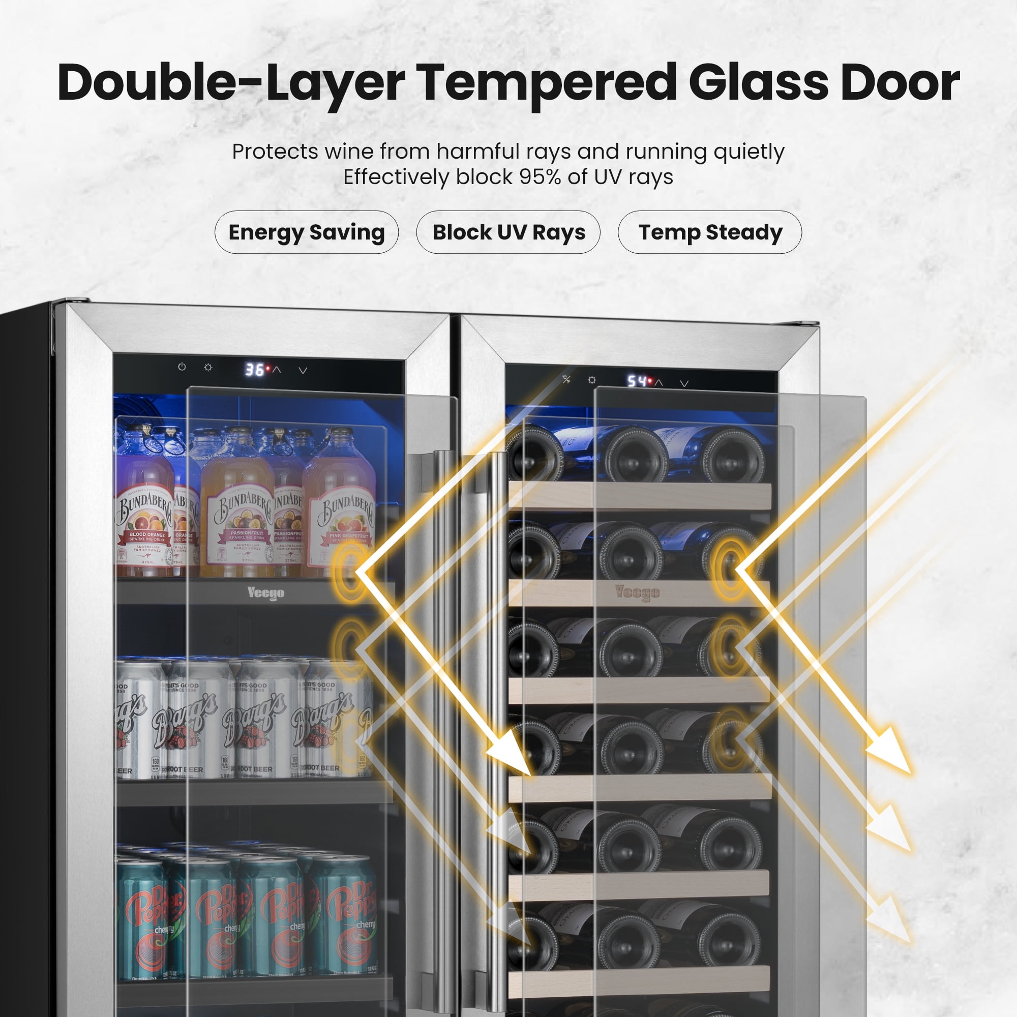 Yeego 30 inch Wine and Beverage Cooler Refrigerator, Hold 80 Cans and 33 Bottles Dual Zone Wine Fridge with French Door, Built-in or Freestanding