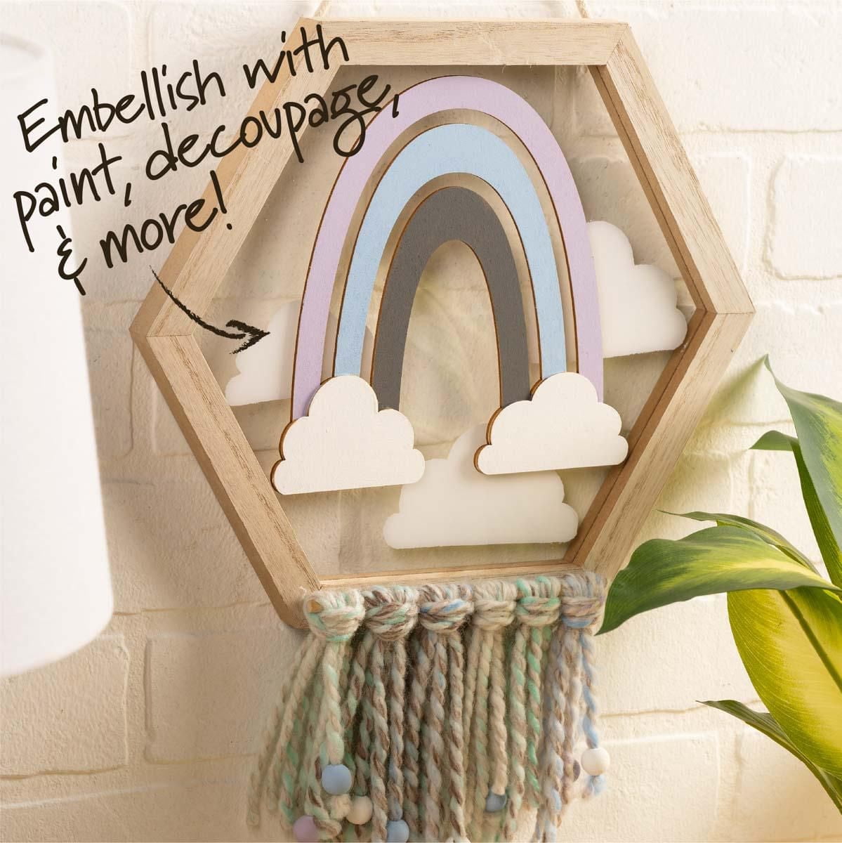 Plaid Unfinished Wood Surfaces Hexagon Plexiglass Panel, 10.39" x 12" x .75", Hexagon Plexiglass Panel