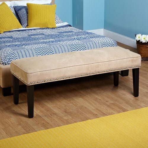Simple Living Beige Microfiber Nailhead Bench