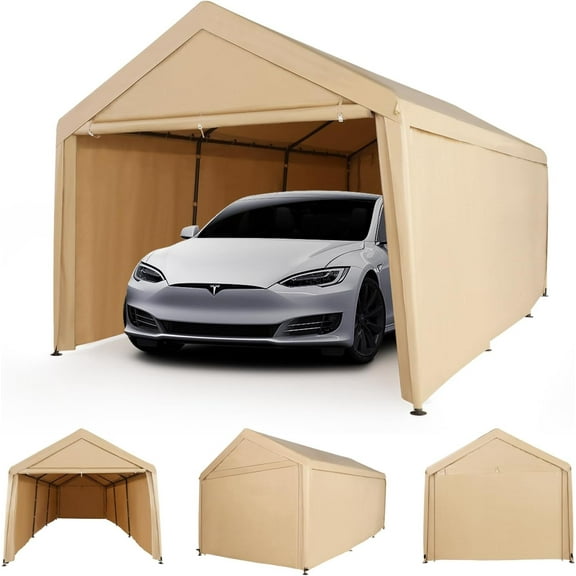 Abba Patio 10X20 ft Outdoor Canopy Carport Portable Car Tent Garage Shelter, Beige