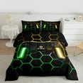 thumbnail image 2 of jejeloiu Gaming Bedding Comforter Set,Teen Video Game Twin Comforter Sets,Ombre Honeycomb Hexagon Bedding Set For Boys Girls,Super Cozy Bedroom Decoration Reversible,2 Pieces, 2 of 8
