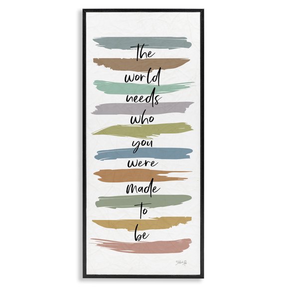 Stupell Industries Contemporary Who You Were Made To Be Phrase Abstract Stripes Black Framed Giclee Art, 10 x 24, by Marla Rae