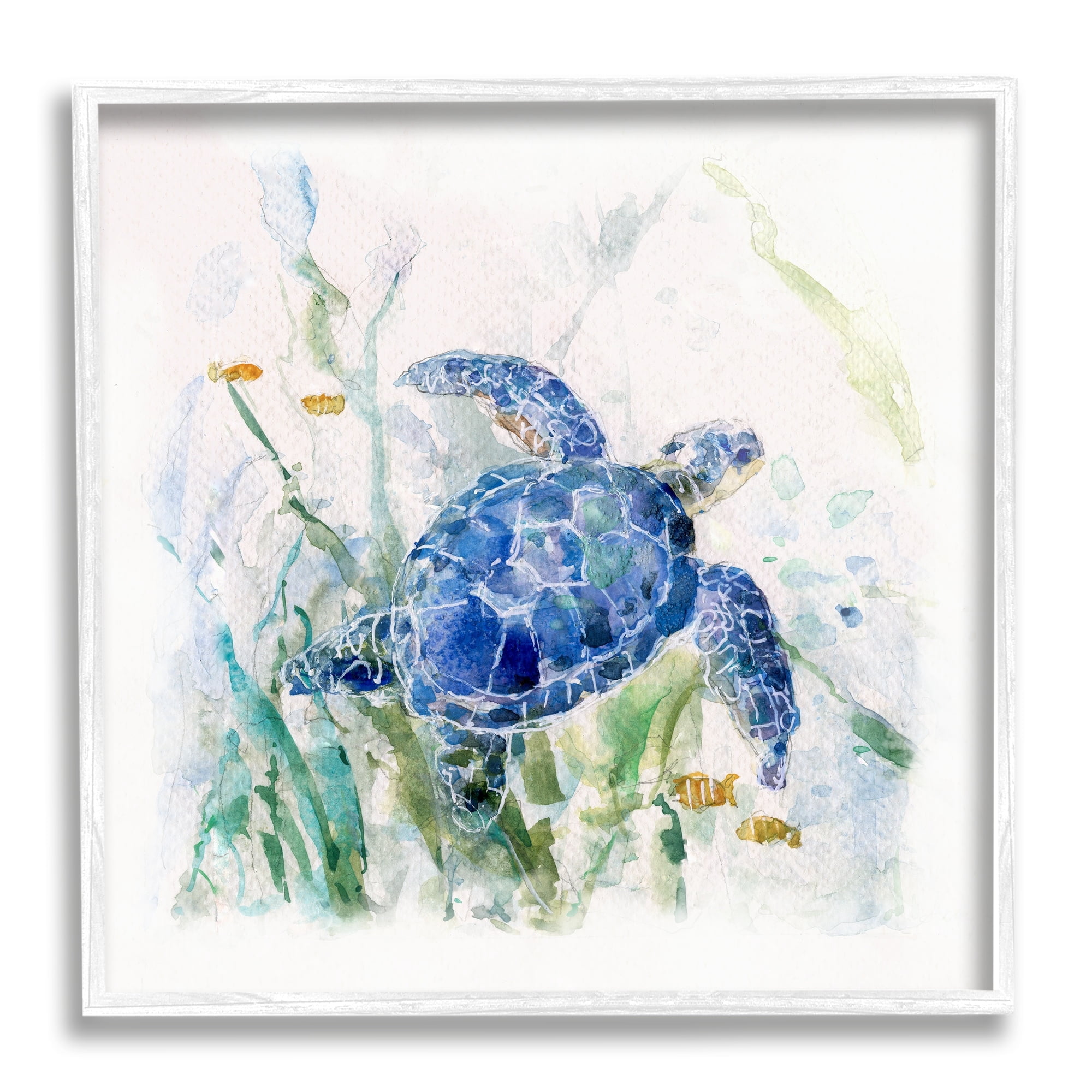 Stupell Industries Pleasant Aquatic Blue Sea Turtle Swimming Ocean Plants , 12 x 12, Design by Sally Swatland