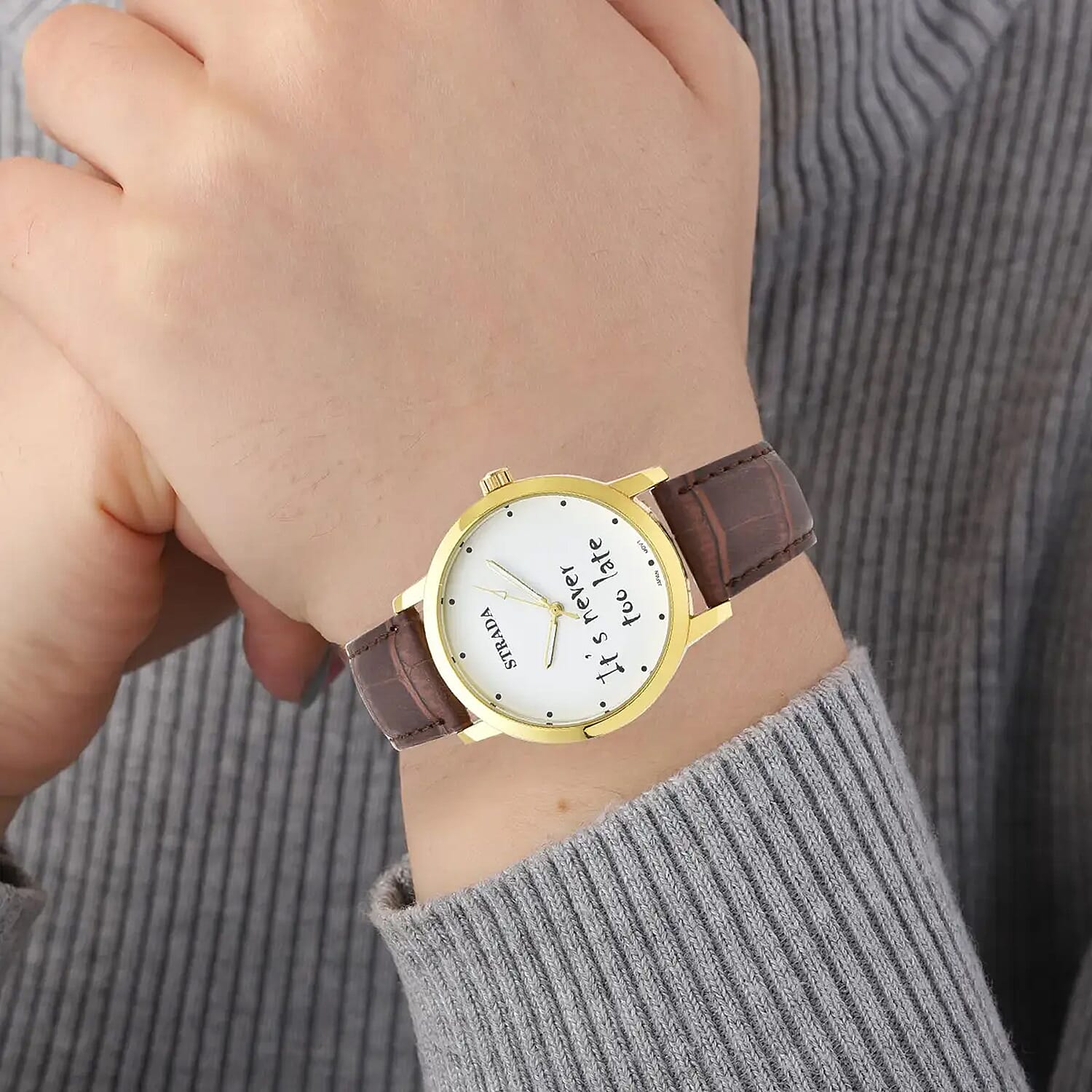 STRADA Japanese Movement Dial Watch with Brown Color Faux Leather