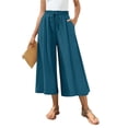 thumbnail image 2 of Stralyhd Wide Leg Capris Pants for Women Casual High Waisted Casual 3/4 Pants Fashion Vacation Trousers 2026 Summer Linen Pants with Deep Pockets Blue S, 2 of 5