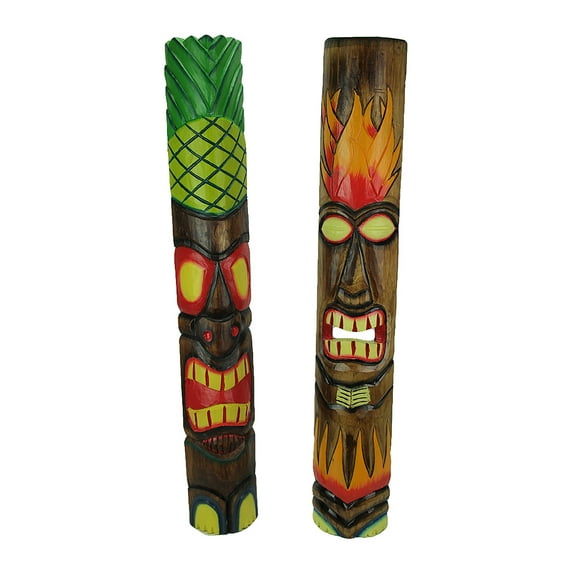 Chesapeake 39 inch Hand Carved Wood Tropical Tiki Totem Wall Masks (Set of 2)