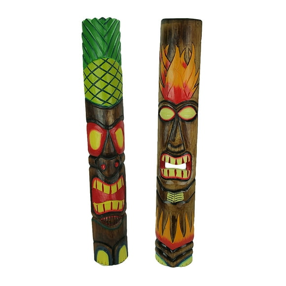 39 inch Tall Hand Crafted Wooden Tiki Totem Wall Mask Set of 2 Tropical DÃ©cor