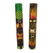 39 inch Tall Hand Crafted Wooden Tiki Totem Wall Mask Set of 2