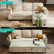 LINSY HOME L Shaped Sectional Couches for Living Room, Sleeper Sofa Bed with Reversible Storage Chaise, Pull Out Couch Bed with USB, Cup Holder, Beige