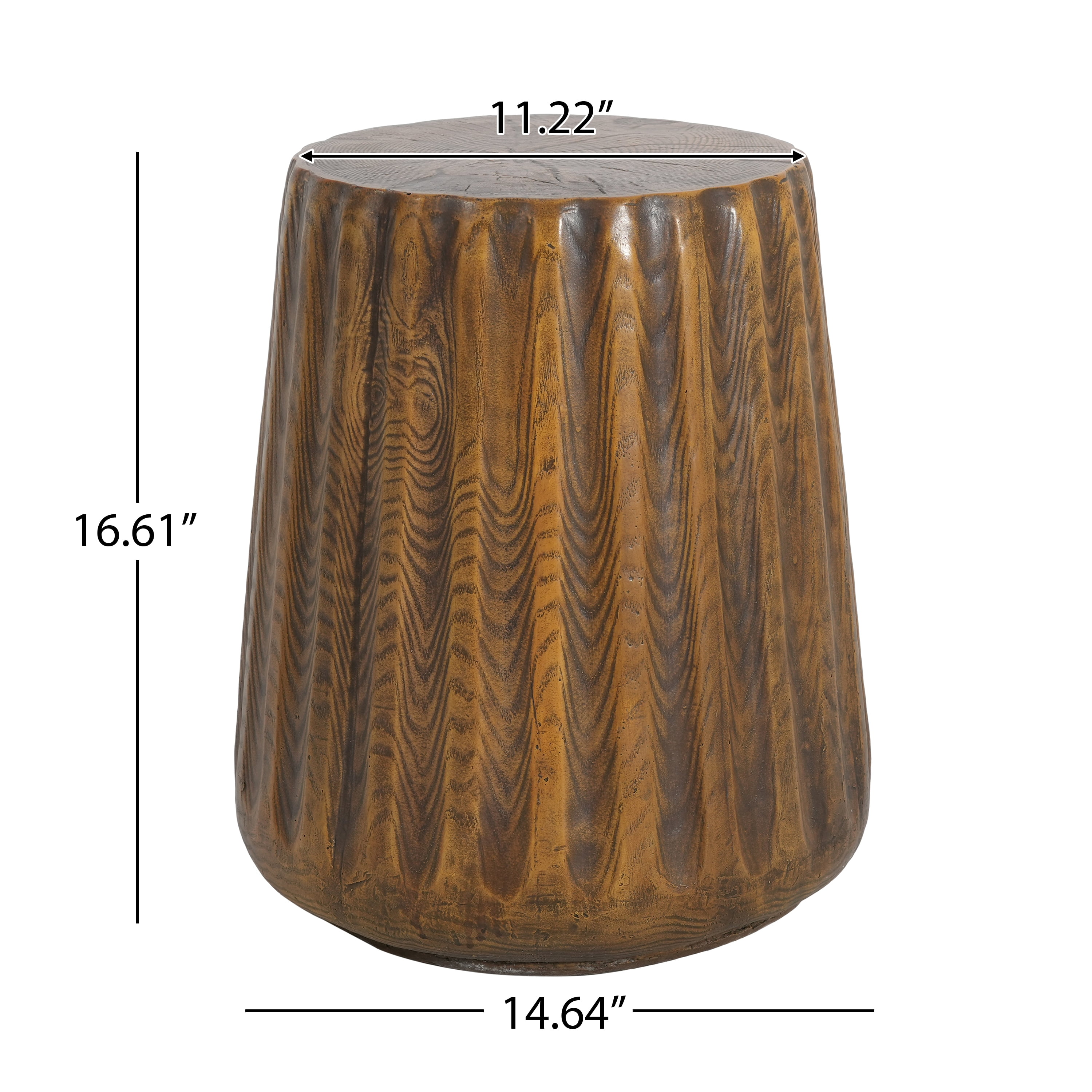 Mintazer 16.6" H Rustic Tree Stump MGO Outdoor Indoor Side End Table, Fluted Trapezoidal Accent Stool Table for Patio Balcony Living Room Bedroom, Walnut