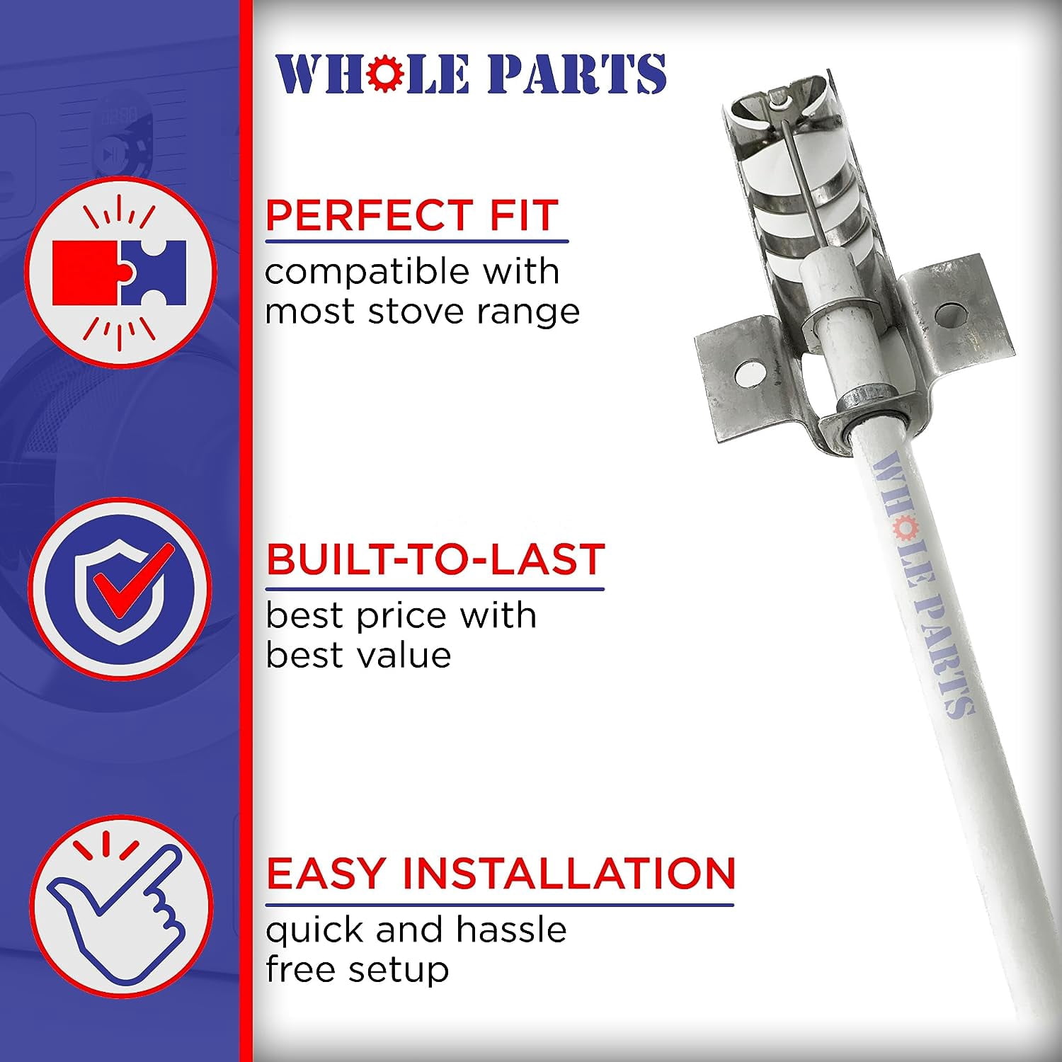 Whole Parts Range Bake or Broil Spark Electrode Part# W10333842- Replacement & Compatible with Some Jenn Air, Kitchen Aid, Amana, Maytag and Whirlpool Ranges