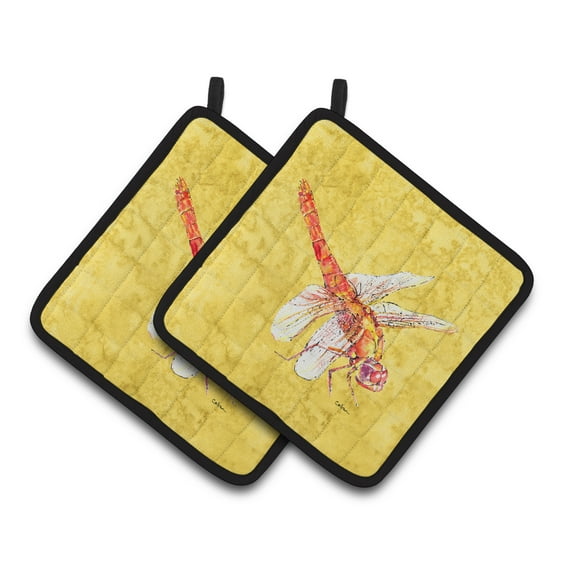 Carolines Treasures 8866PTHD Dragonfly on Yellow Pair of Pot Holders  7.5HX7.5W multicolor